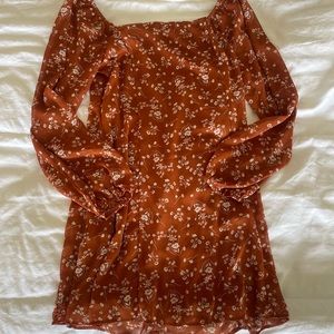 One Clothing Floral Print Long Sleeve Minidress in Rust